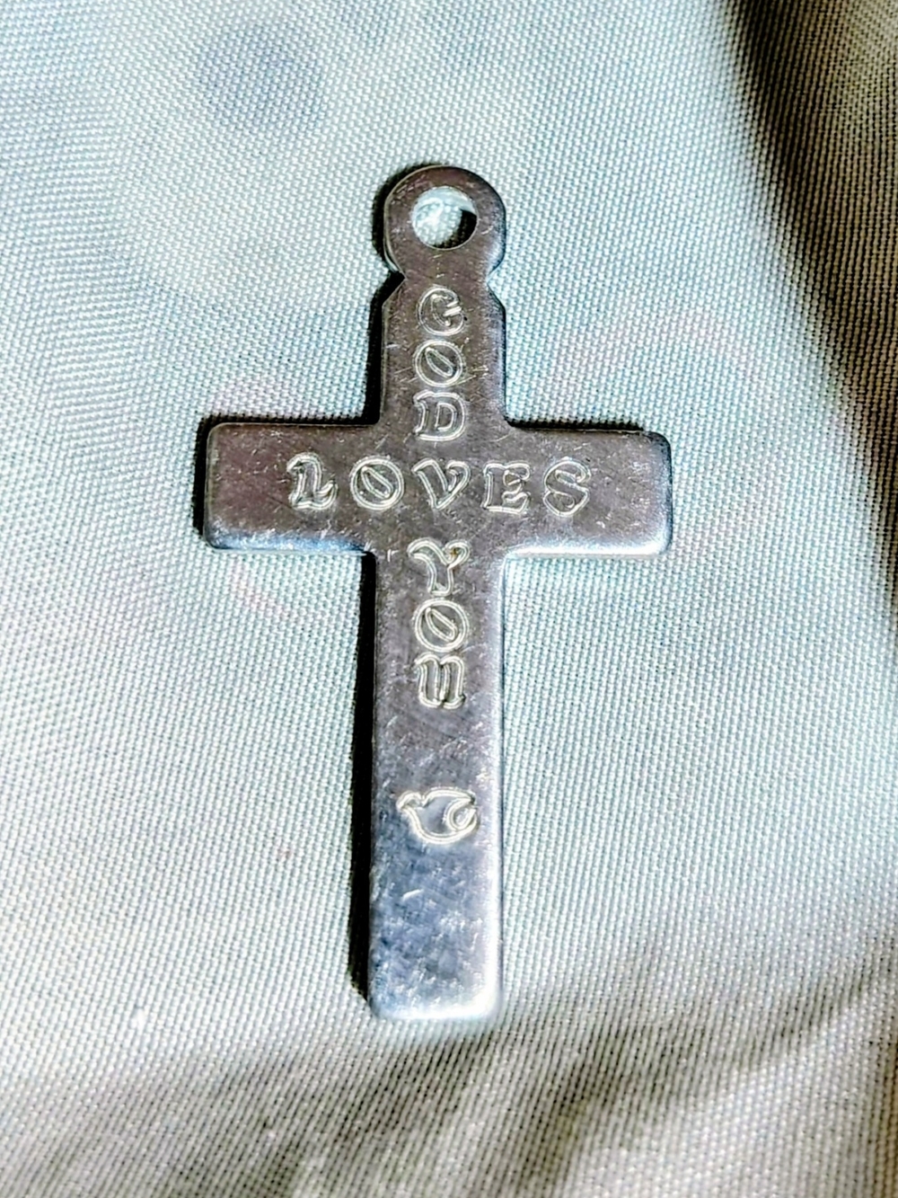 Aluminum Cross Pendant "God Loves You" From The Early 2000s
